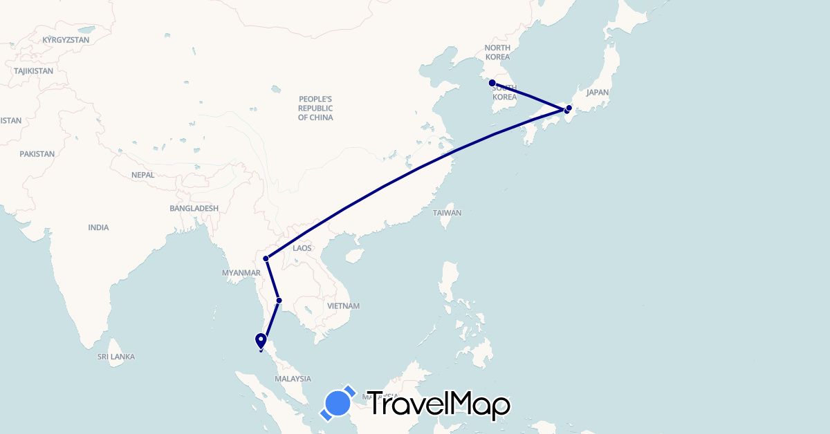 TravelMap itinerary: driving in Japan, South Korea, Thailand (Asia)